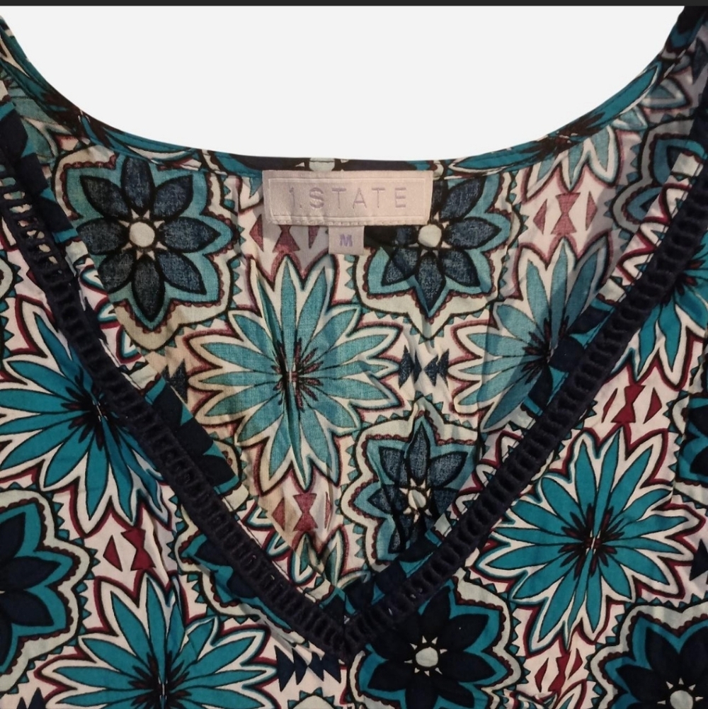 1.STATE Teal Floral High-Low Peplum Tank Top - Size Medium - Picture 3 of 6
